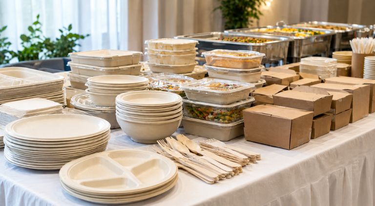 Bulk disposable plates, bowls, cutlery and packaging for caterers