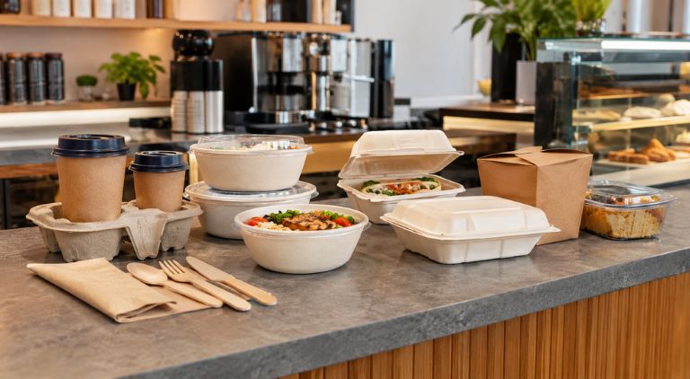Sustainable disposable food packaging for cafes and coffee shops